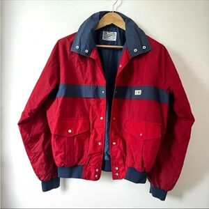 OUTDOOR EXCHANGE Men's Large Lightweight Bomber Jacket Windbreaker Red/Navy Vtg
